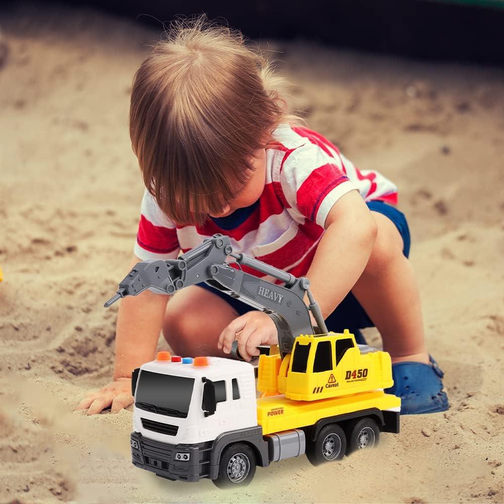 imageArtCreativity Light Up Cement Truck Cement Mixer Toy Truck with Lights Sounds and Rotating Barrel Push and Go Kids Construction Toys Construction Vehicle Toys for Boys and Girls Ages 3 and UpExcavation Truck