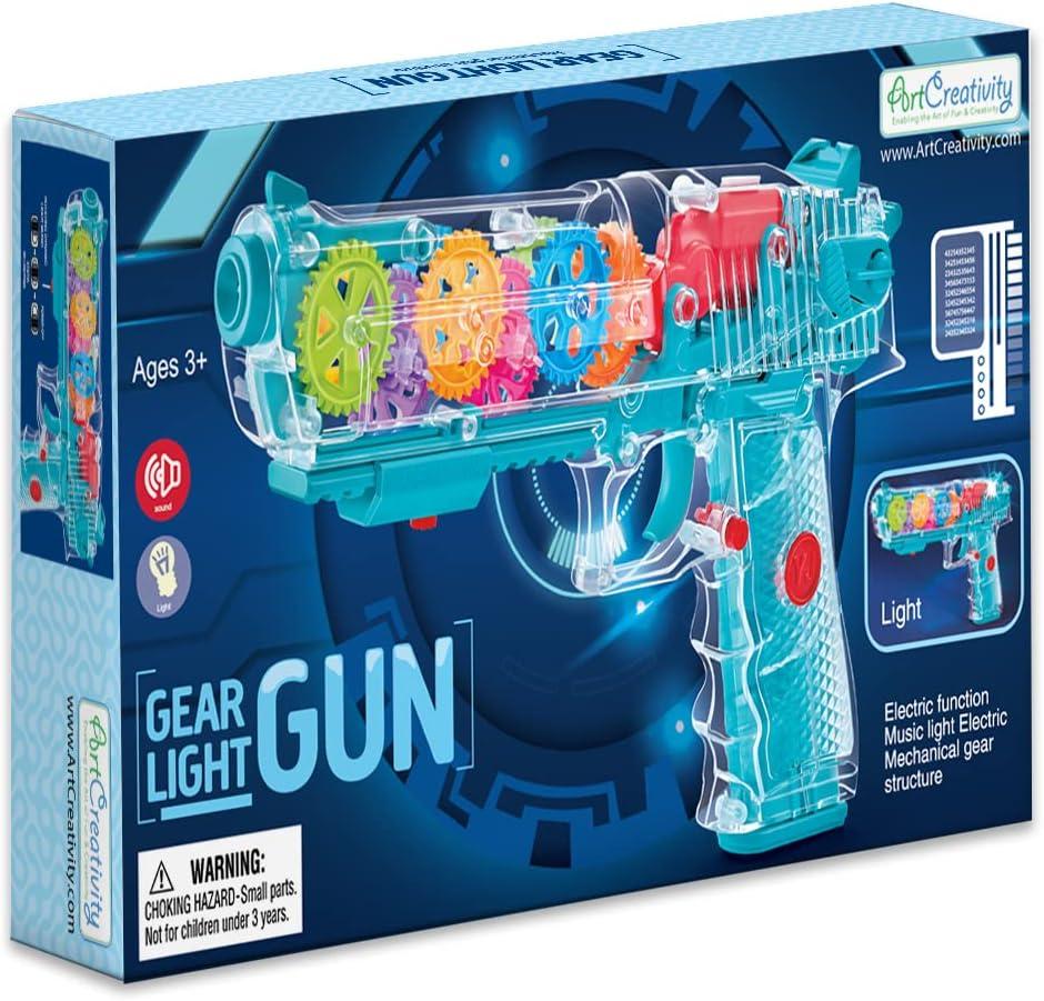 imageArtCreativity Light Up Gear Toy Gun for Kids Toy Guns for Boys with Moving Gears LED Effects and Music Batteries Included Interactive LED Toy Guns Great Gift Idea Light Up Toys for KidsBlue