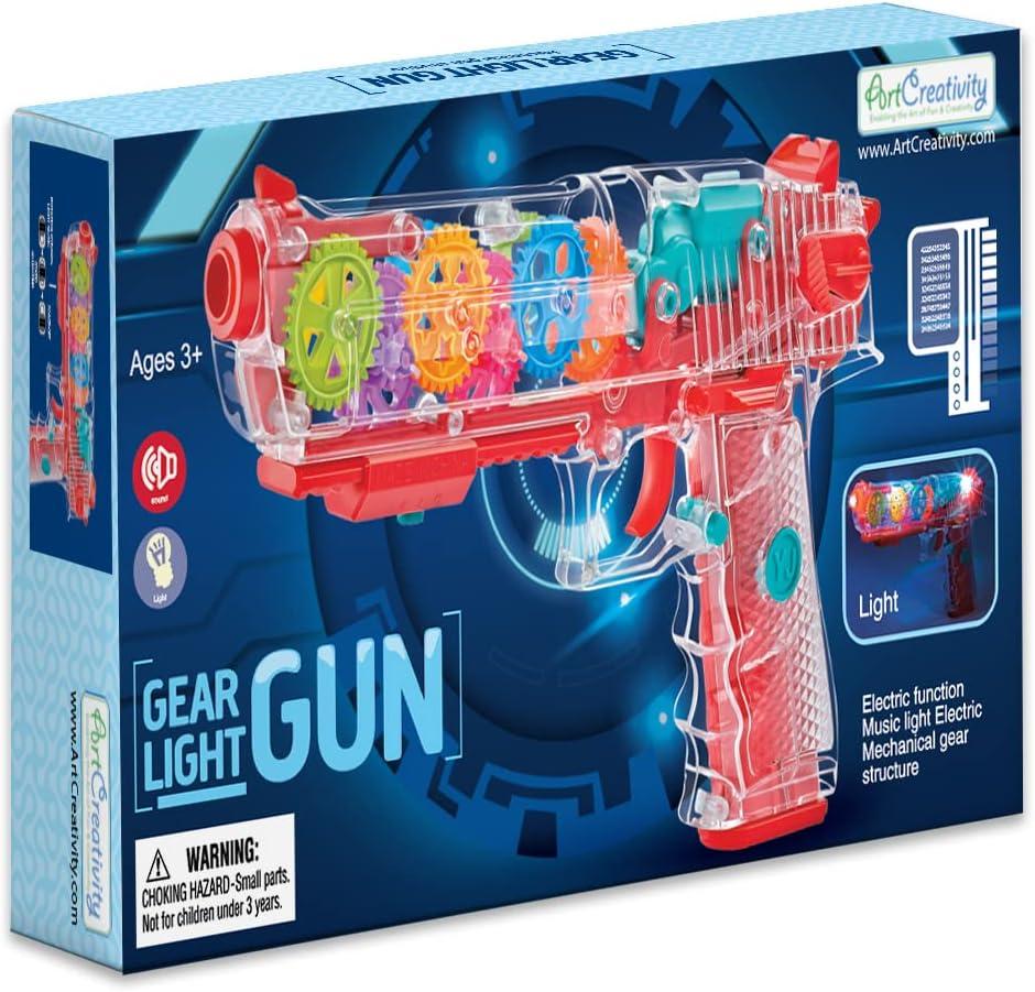 imageArtCreativity Light Up Gear Toy Gun for Kids Toy Guns for Boys with Moving Gears LED Effects and Music Batteries Included Interactive LED Toy Guns Great Gift Idea Light Up Toys for KidsRed