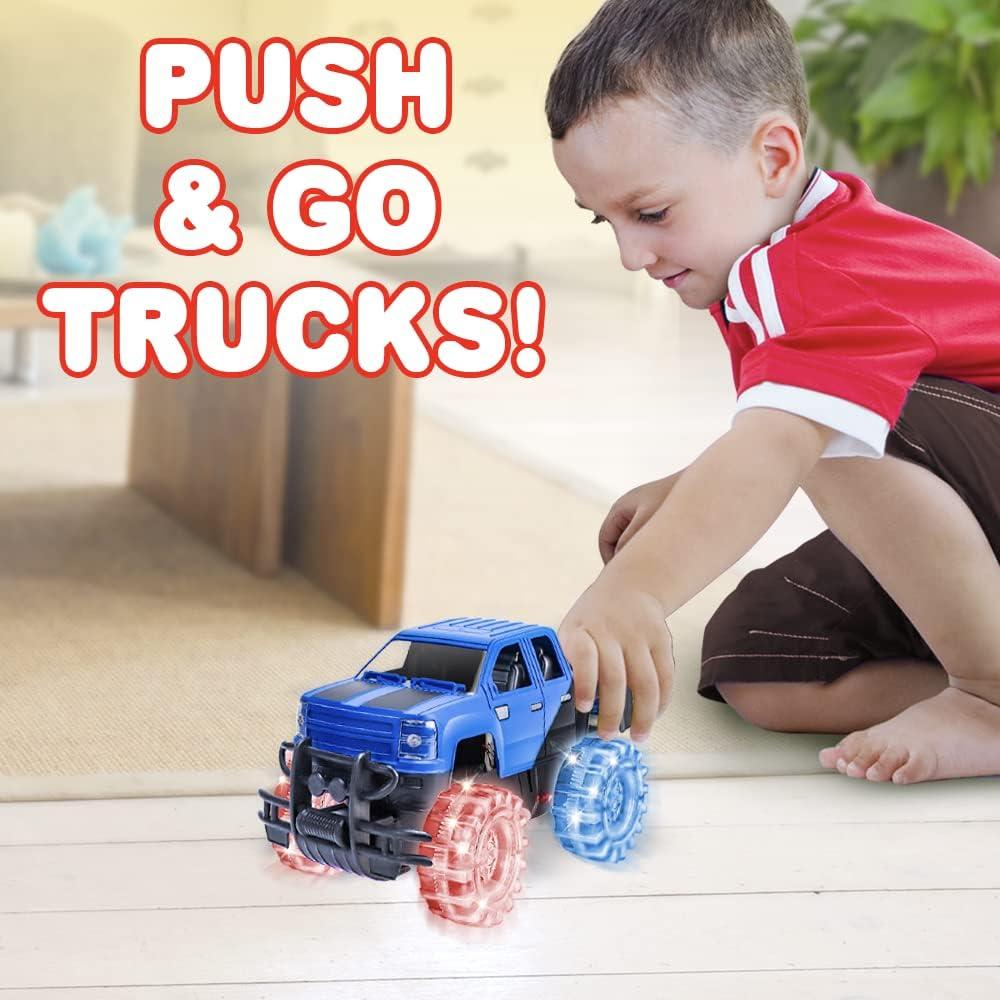 imageArtCreativity Light Up Green Monster Truck 1 Piece 8 Inch Toy Monster Truck with Flashing LED Tires and Batteries Push n Go Car Toys for Kids Fun Gift for Boys and Girls Ages 3 and UpBlueBlack