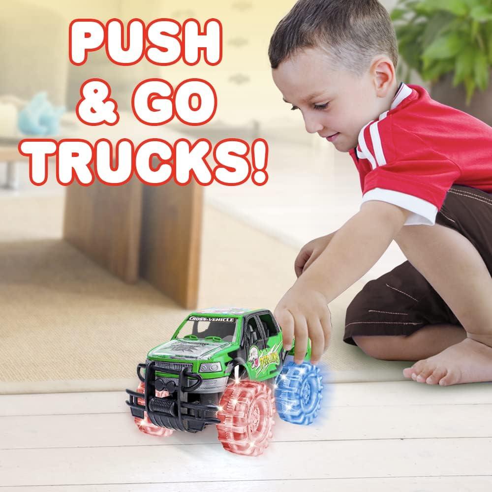 imageArtCreativity Light Up Green Monster Truck 1 Piece 8 Inch Toy Monster Truck with Flashing LED Tires and Batteries Push n Go Car Toys for Kids Fun Gift for Boys and Girls Ages 3 and UpGreen