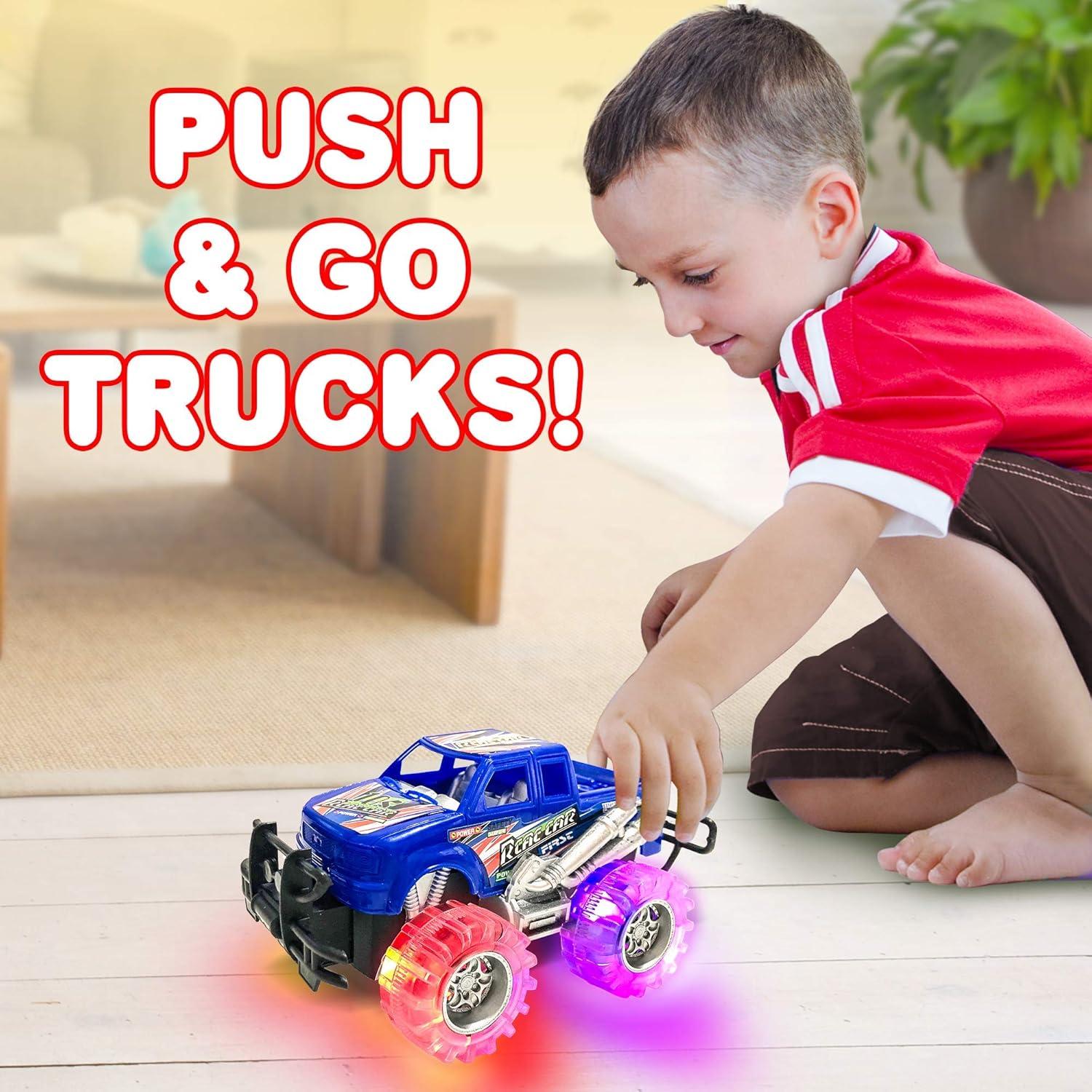 imageArtCreativity Light Up Monster Trucks for Boys and Girls 4Pack Toy Truck Set Electronic Memory Game with Lights and Sounds Handheld Memory Game for Kids MindSharpening Brain Games for Kids