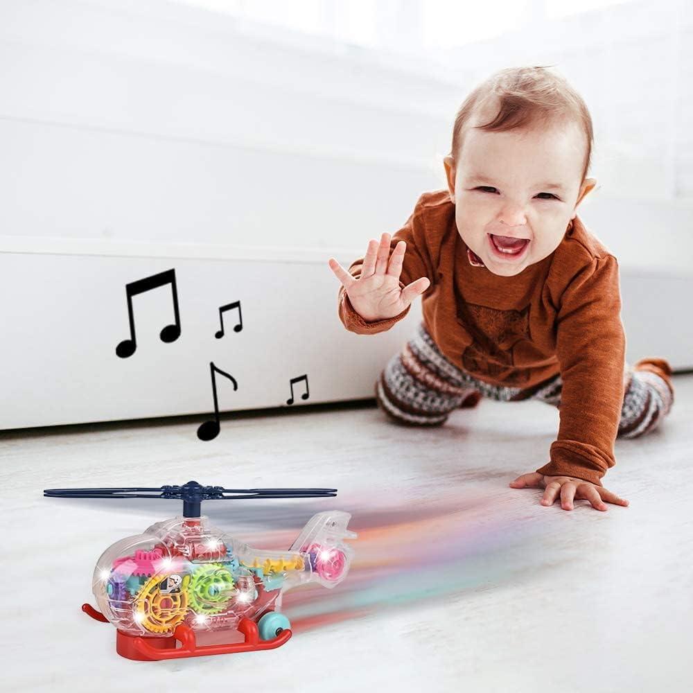 imageArtCreativity Light Up Transparent Toy Helicopter for Kids 1PC Bump and Go Toy Car with Colorful Moving Gears Music and LED Effects Fun Educational Toy for Kids Great Birthday Gift Idea