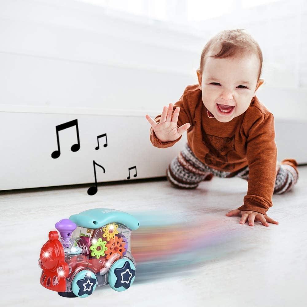 imageArtCreativity Light Up Transparent Toy Train for Kids 1PC Bump and Go Toy Car with Colorful Moving Gears Music and LED Effects Fun Educational Toy for Kids Great Birthday Gift Idea