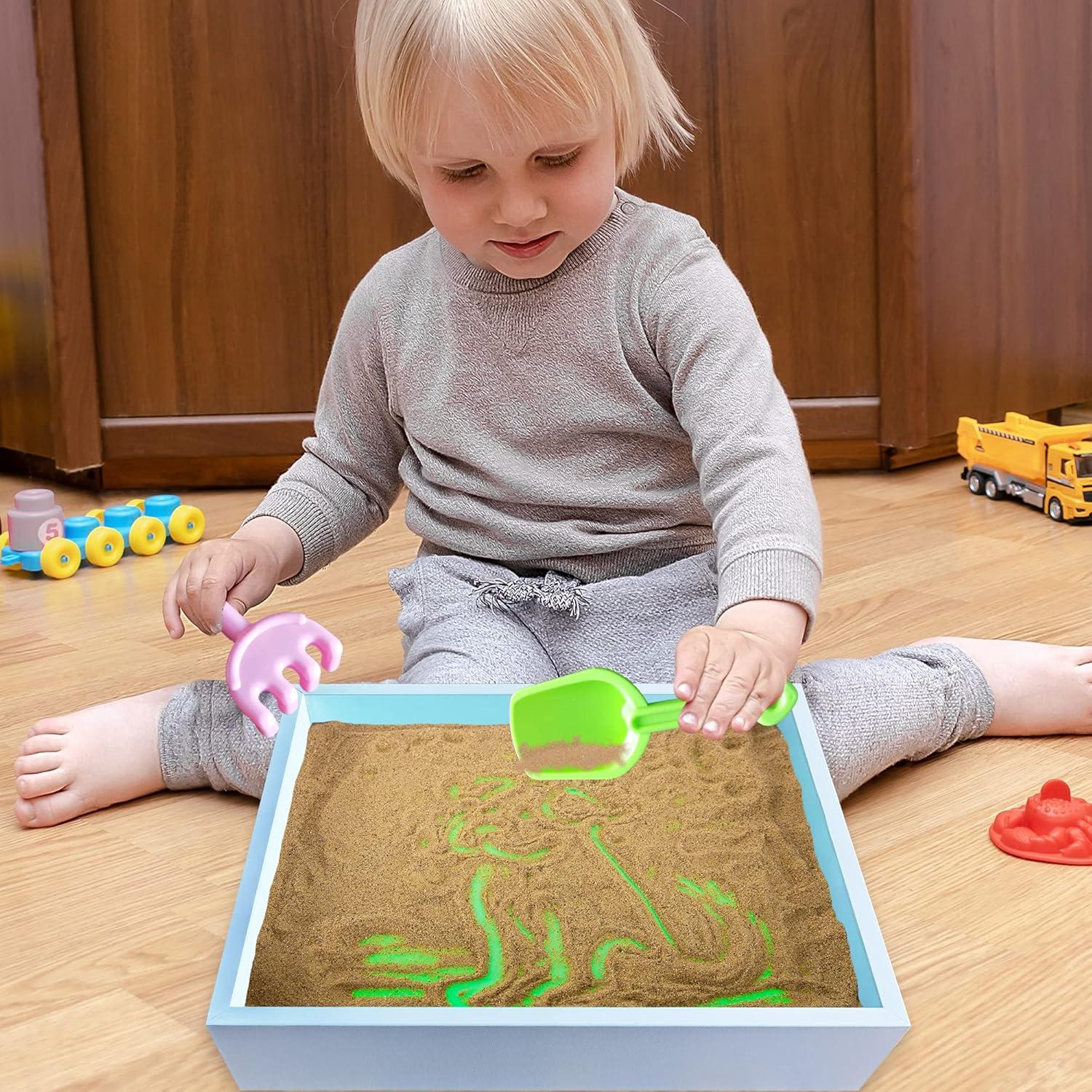 imageArtCreativity Wood Sand Painting Light Box for Kids Table LED Sandbox with 3 Light Up Modes and Sand Toys Art Sand Animation Relaxing Sensory Play Exploration Motor Skills ampamp Learning