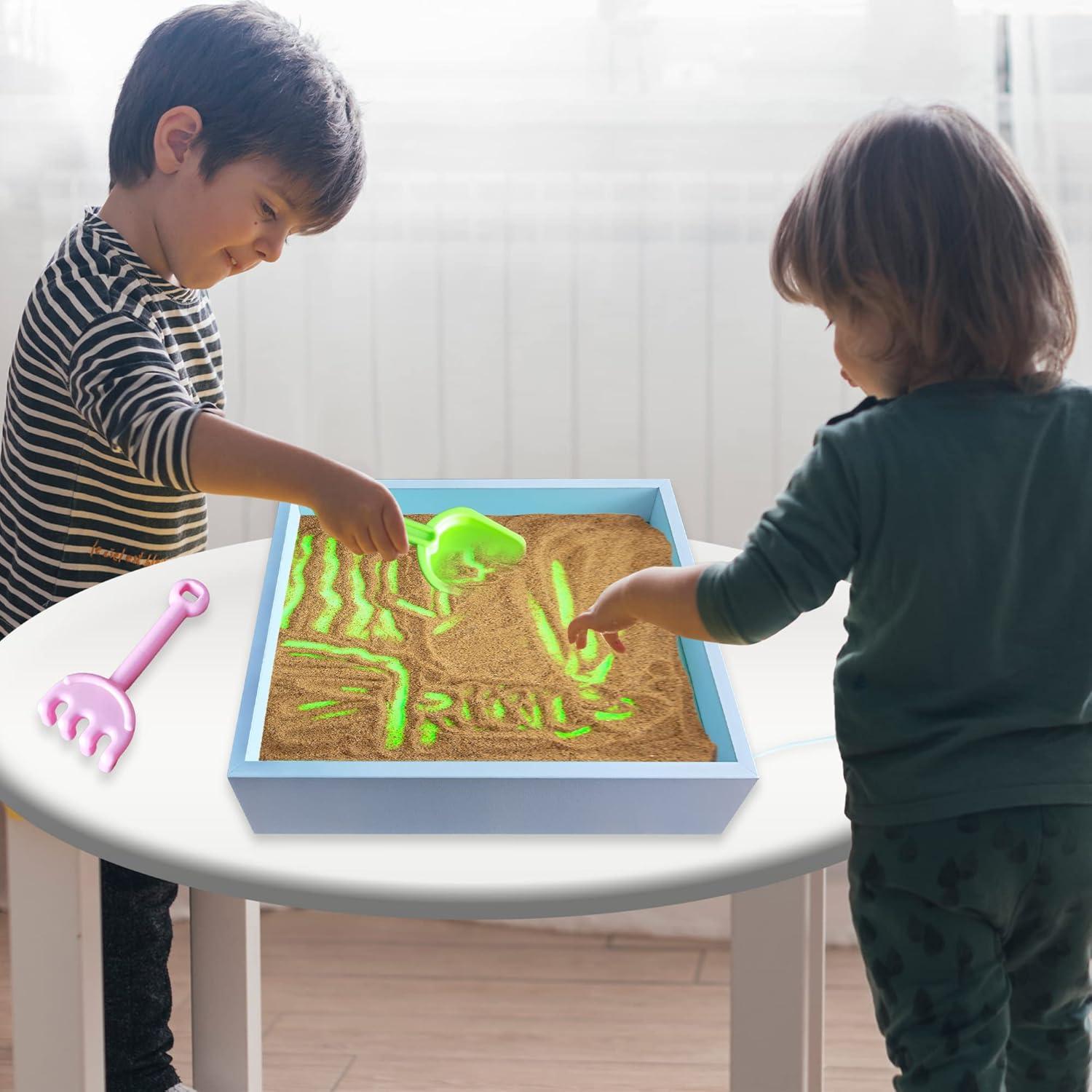 imageArtCreativity Wood Sand Painting Light Box for Kids Table LED Sandbox with 3 Light Up Modes and Sand Toys Art Sand Animation Relaxing Sensory Play Exploration Motor Skills ampamp Learning