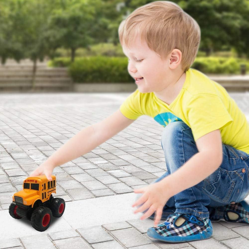 imageArtCreativity Yellow School Bus Toy with Black Monster Truck Tires Push n Go Toy Car for Kids Durable Plastic Material Best Birthday Gift for Boys Girls Toddlers
