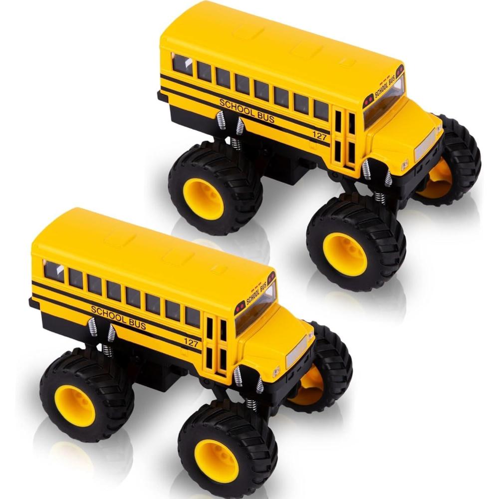 imageArtCreativity 5 Inch Pull Back School Bus Toy Set Set of 2 Includes 5 Inch MonsterWheel Bus Diecast Playset with Pull Back Mechanism Great Gift Idea for Kids