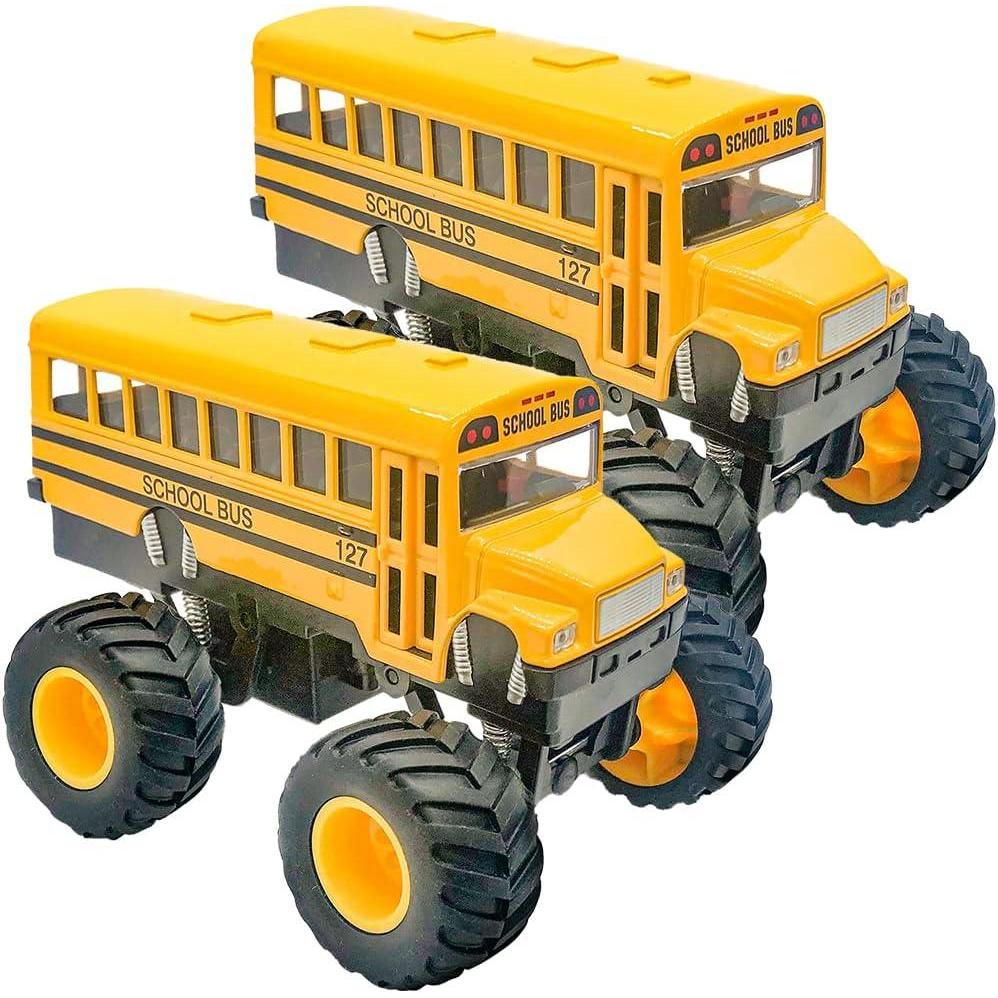 imageArtCreativity 5 Inch Pullback School Bus Toy Set Set of 2 Includes 2 Yellow School Buses with Monster Wheels Diecast Bus Playset with Pullback Mechanisms Great Gift Idea for Boys and Girls2 Pack