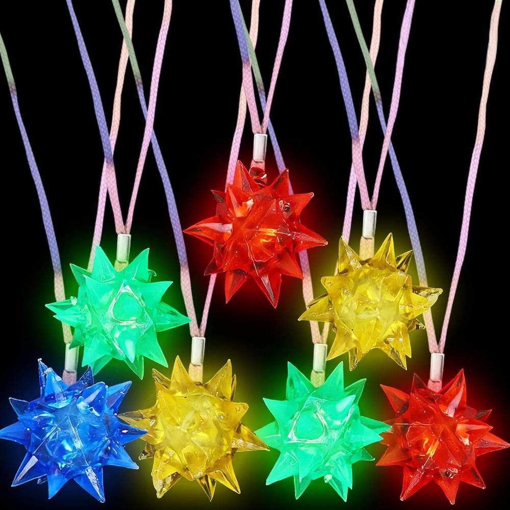 imageArtCreativity Flashing Crystal Star Necklaces for Kids Set of 12 Cute Toy Jewelry for Girls with LightUp Pendant Christmas Party Favors for Children Goodie Bag Fillers in Assorted Colors