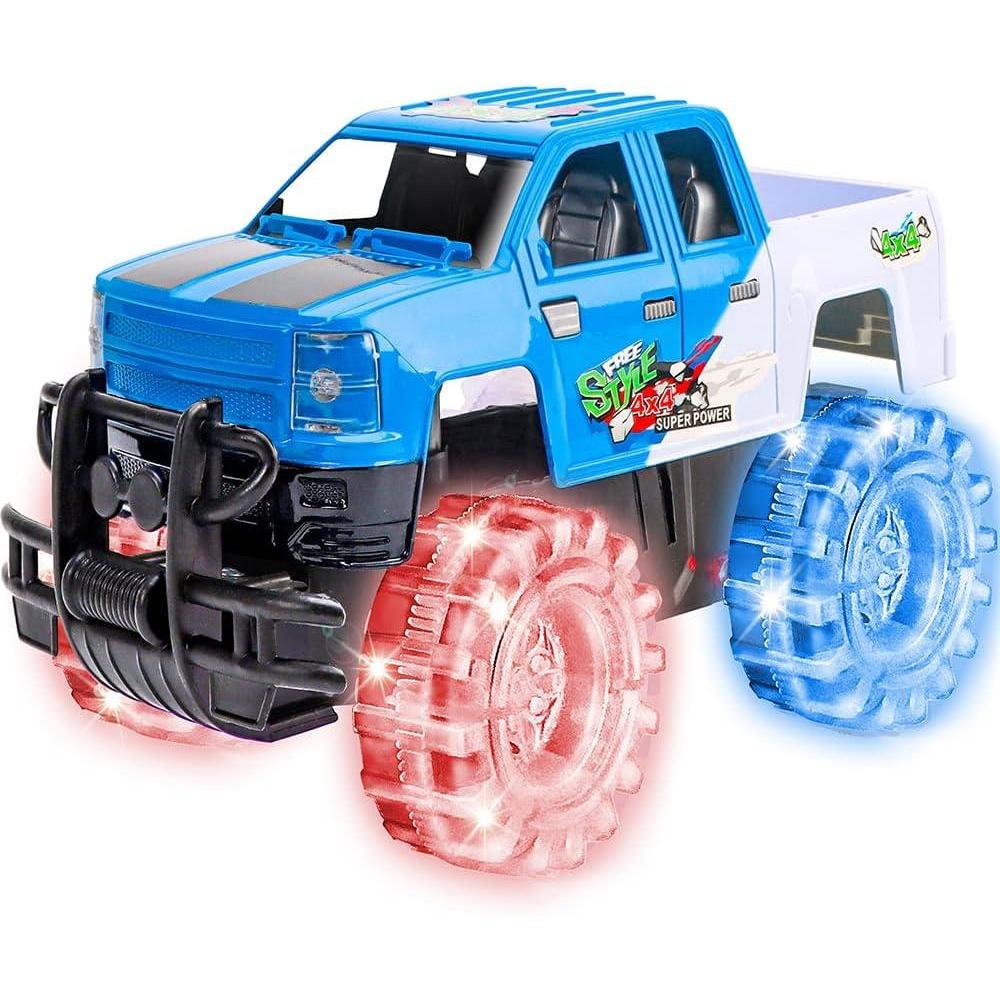 imageArtCreativity Light Up Green Monster Truck 1 Piece 8 Inch Toy Monster Truck with Flashing LED Tires and Batteries Push n Go Car Toys for Kids Fun Gift for Boys and Girls Ages 3 and UpBlue