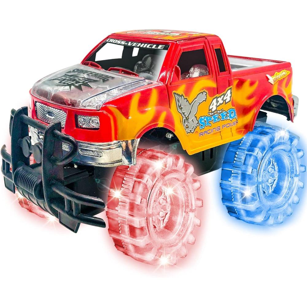imageArtCreativity Light Up Green Monster Truck 1 Piece 8 Inch Toy Monster Truck with Flashing LED Tires and Batteries Push n Go Car Toys for Kids Fun Gift for Boys and Girls Ages 3 and UpRed