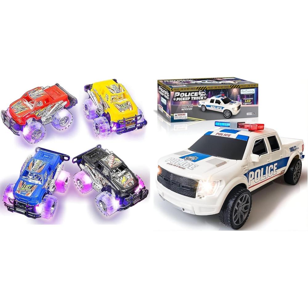 imageArtCreativity Light Up Monster Trucks ampamp Police Car Pickup Truck with LED Headlights and Siren