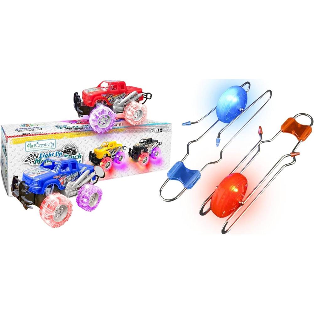imageArtCreativity Light Up Monster Trucks for Boys and Girls Toy Truck Set of 2 Monster Trucks for Boys 36 Years Old ampamp Retro Light Up Gyro Wheels Toy 2 85 Inch Gyroscope Rail Twisters Kids Classi