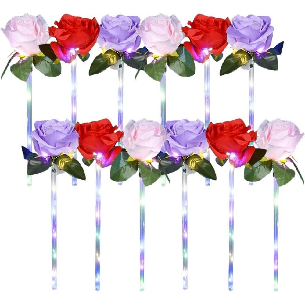 imageArtCreativity Light Up Rose Wands for Kids Set of 12 LED Wands 14Inch Light Up Flower Design Perfect Party Favors and Rose Party Decorations Fun Light Up Wands for Kids and Adults