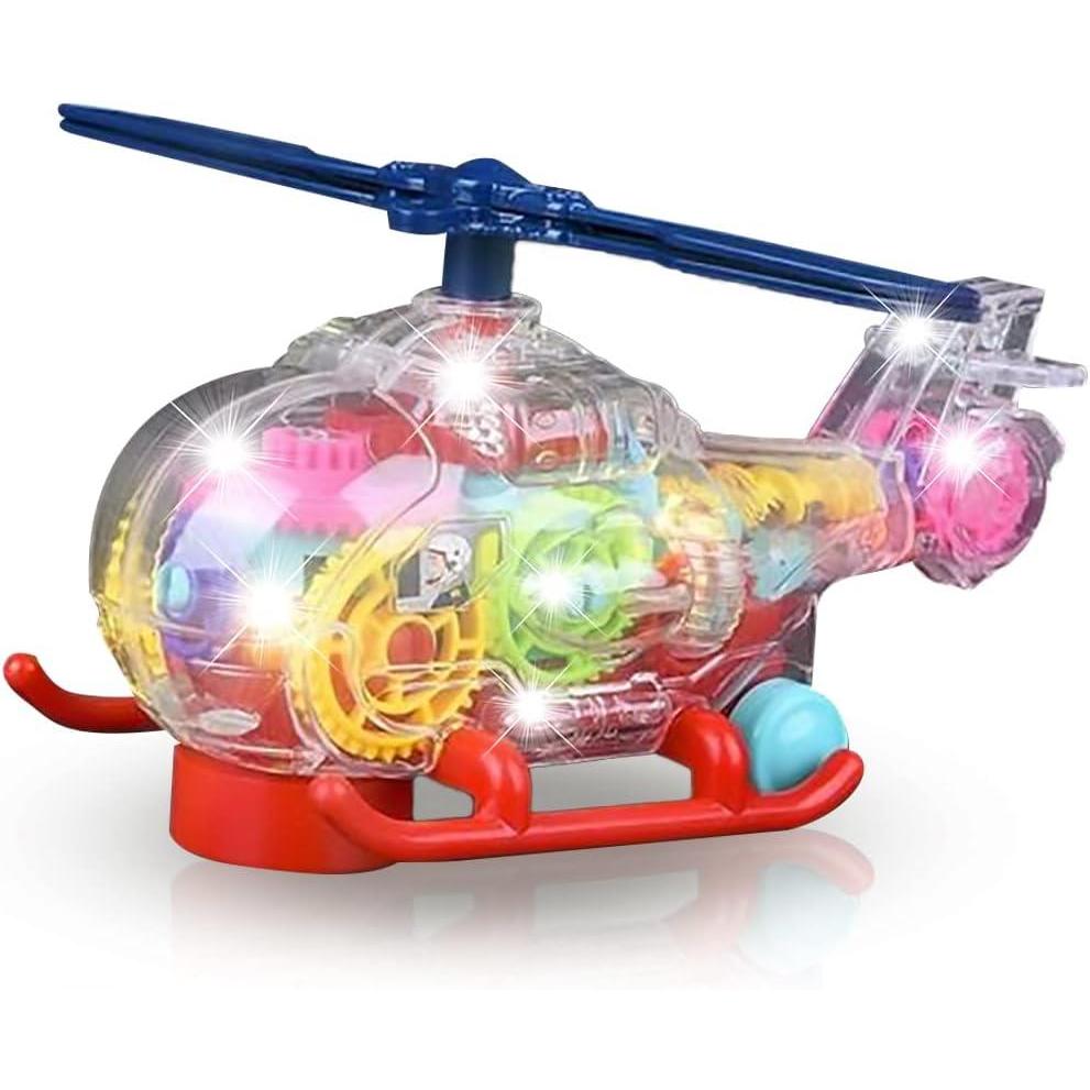 imageArtCreativity Light Up Transparent Toy Helicopter for Kids 1PC Bump and Go Toy Car with Colorful Moving Gears Music and LED Effects Fun Educational Toy for Kids Great Birthday Gift Idea