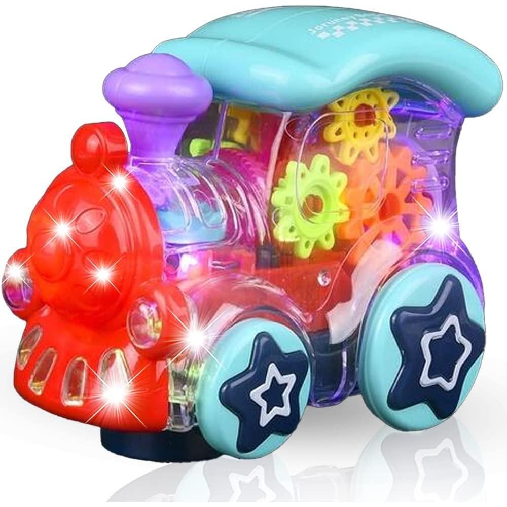 imageArtCreativity Light Up Transparent Toy Train for Kids 1PC Bump and Go Toy Car with Colorful Moving Gears Music and LED Effects Fun Educational Toy for Kids Great Birthday Gift Idea