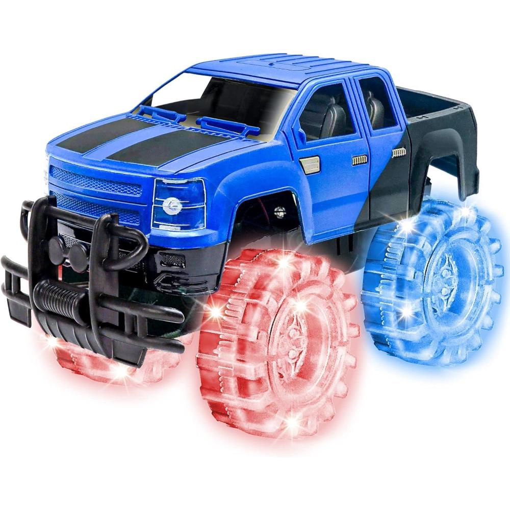 imageArtCreativity Light Up Yellow ampamp Black Monster Truck 1 Piece 8 Inch Monster Truck with Flashing LED Tires ampamp Batteries Push n Go Car Toys for Kids Fun Gift for Boys ampamp Girls Ages 3 ampamp UpBlueBlack
