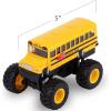 ArtCreativity 5 Inch Pull Back School Bus Toy Set – Set of 2 – Includes 5 Inch Monster-Wheel Bus, Diecast Playset with Pull Back Mechanism, Great Gift Idea for Kids