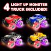 ArtCreativity Light Up Monster Trucks for Boys and Girls, 4-Pack Toy Truck Set + Electronic Memory Game with Lights and Sounds, Handheld Memory Game for Kids, Mind-Sharpening Brain Games for Kids