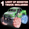 ArtCreativity Light Up Yellow & Black Monster Truck, 1 Piece, 8 Inch Monster Truck with Flashing LED Tires & Batteries, Push n Go Car Toys for Kids, Fun Gift for Boys & Girls Ages 3 & Up…(Green)