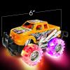 ArtCreativity Pink and Green Light Up Monster Truck Set for Boys and Girls, Set Includes 2, 6 Inch Monster Trucks with Beautiful Flashing LED Tires, Push n Go Toy Cars, Best Gift for Kids, for Ages 3+(Orange & White)