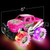 ArtCreativity Pink and Green Light Up Monster Truck Set for Boys and Girls, Set Includes 2, 6 Inch Monster Trucks with Beautiful Flashing LED Tires, Push n Go Toy Cars, Best Gift for Kids, for Ages 3+(Pink & Green)
