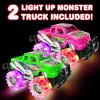 ArtCreativity Pink and Green Light Up Monster Truck Set for Boys and Girls, Set Includes 2, 6 Inch Monster Trucks with Beautiful Flashing LED Tires, Push n Go Toy Cars, Best Gift for Kids, for Ages 3+(Pink & Green)