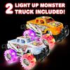 ArtCreativity Pink and Green Light Up Monster Truck Set for Boys and Girls, Set Includes 2, 6 Inch Monster Trucks with Beautiful Flashing LED Tires, Push n Go Toy Cars, Best Gift for Kids, for Ages 3+(Orange & White)