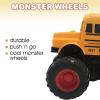 ArtCreativity Yellow School Bus Toy with Black Monster Truck Tires, Push n Go Toy Car for Kids, Durable Plastic Material, Best Birthday Gift for Boys, Girls, Toddlers