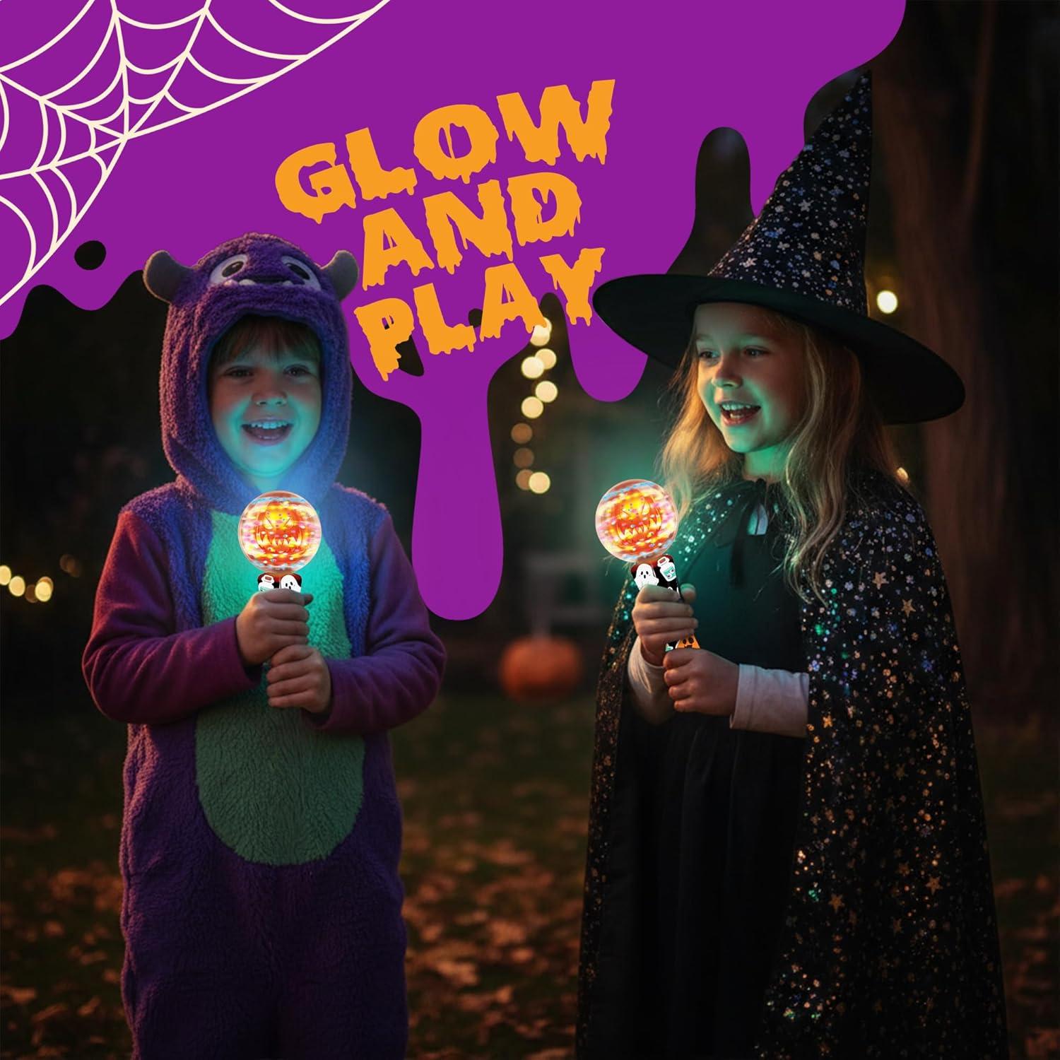 imageArtCreativity Halloween Magic Ball Light Up Wand with Ghoulish Figure 75quot Magic Ball with Multicolored LED Lights Sensory Spinner for Kids Halloween Boo Basket Stuffers AutismFriendly Gift