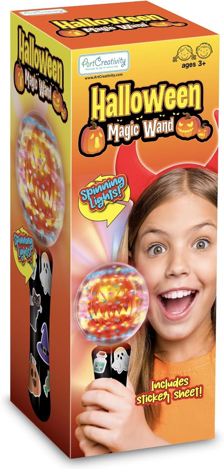 imageArtCreativity Halloween Magic Ball Light Up Wand with Ghoulish Figure 75quot Magic Ball with Multicolored LED Lights Sensory Spinner for Kids Halloween Boo Basket Stuffers AutismFriendly Gift