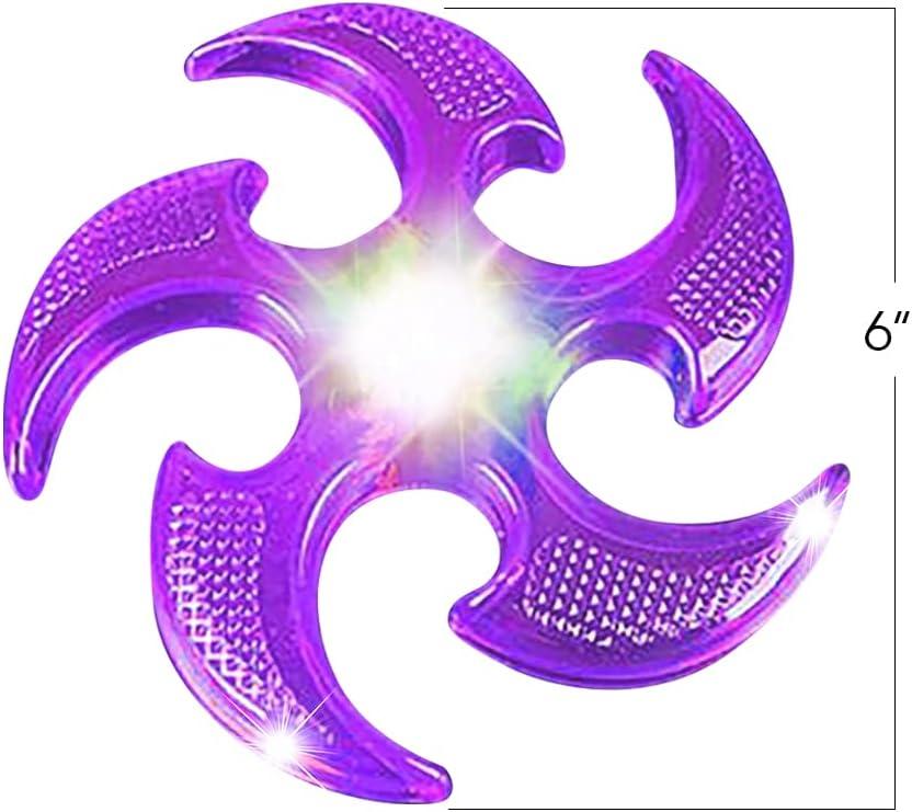 imageArtCreativity Light Up Flyers Set Pack of 2 Flying Ninja Stars for Kids Light Up Flying Toys with Batteries Fun Summer Toy and Gift for Kids Orange and Purple StarsOrange Purple
