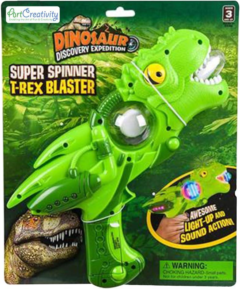 imageArtCreativity Light Up Super Spinning TRex Blaster Spinning LED and Cool Sound Effects 11 Inch Light Up Toy Gun for Kids Batteries Included Great Gift Idea for Boys ampamp Girls
