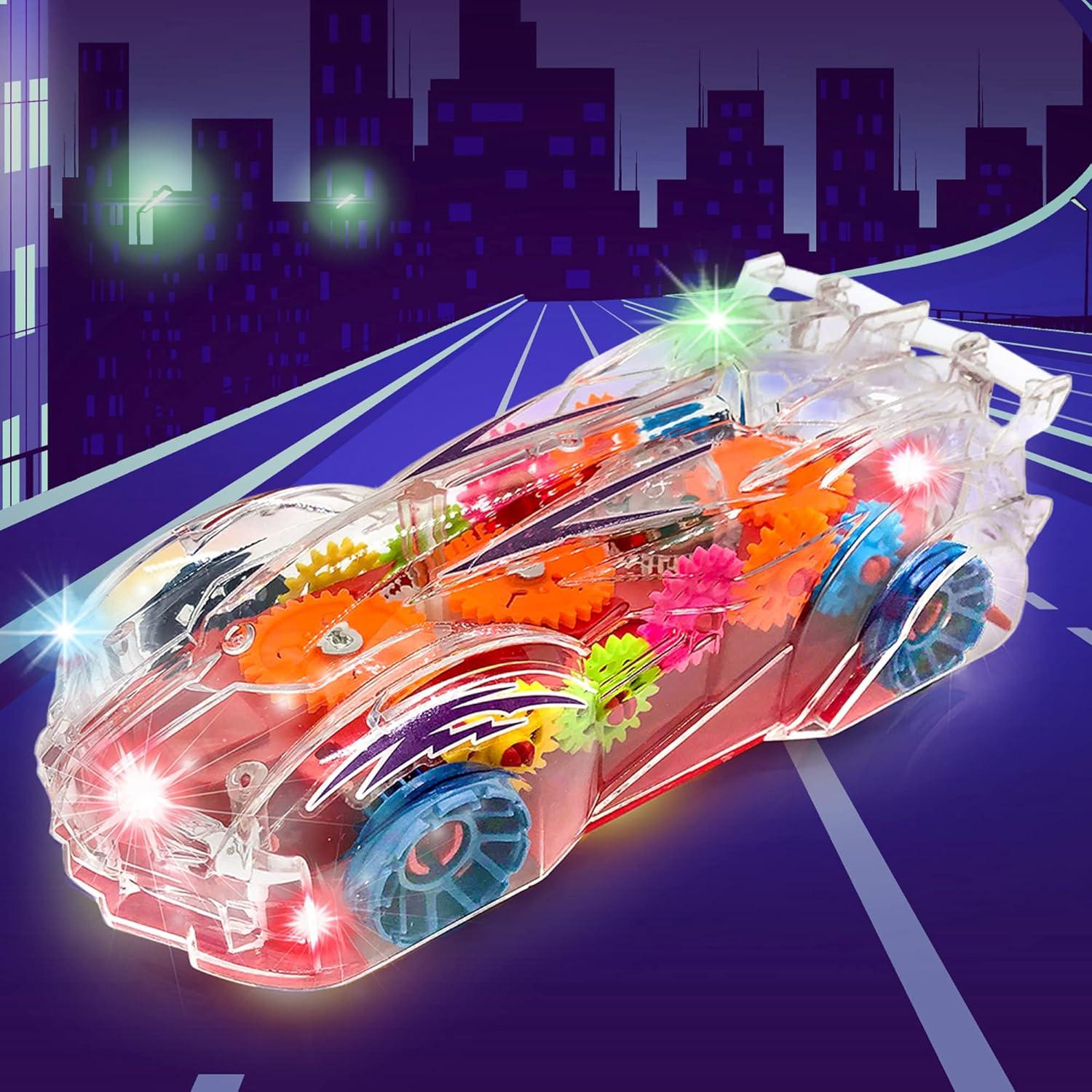 imageArtCreativity Light Up Transparent Gear Racer Toy Car for Kids Bump and Go Toy car with Colorful Moving Gears Music ampamp LED Effects Fun Educational Toy Great Birthday Gifts for Kids 3 Years ampamp Plus