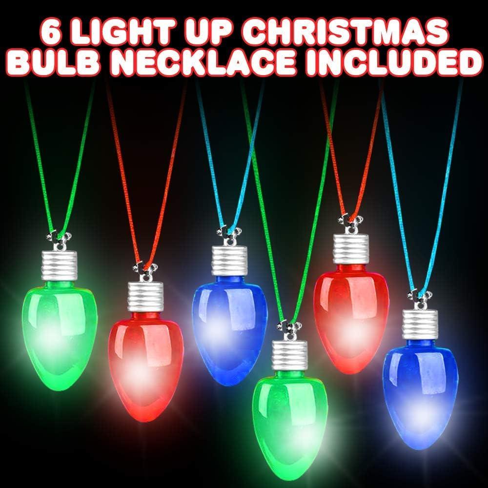 imageArtCreativity LightUp Christmas Bulb Necklaces Set of 6 Festive Holiday Necklaces in Assorted Colors for Boys and Girls