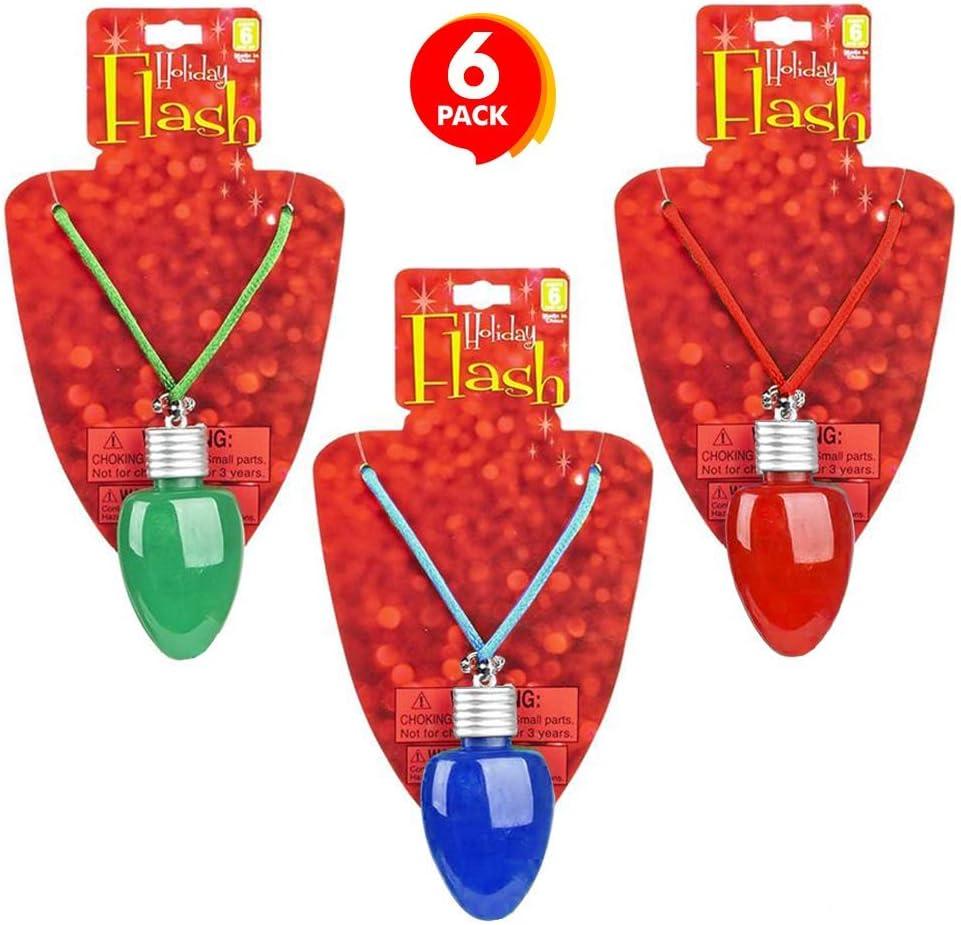 imageArtCreativity LightUp Christmas Bulb Necklaces Set of 6 Festive Holiday Necklaces in Assorted Colors for Boys and Girls