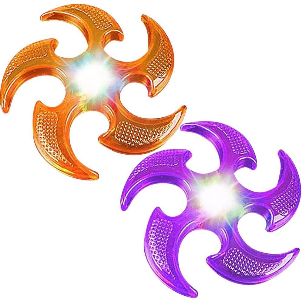 imageArtCreativity Light Up Flyers Set Pack of 2 Flying Ninja Stars for Kids Light Up Flying Toys with Batteries Fun Summer Toy and Gift for Kids Orange and Purple StarsOrange Purple