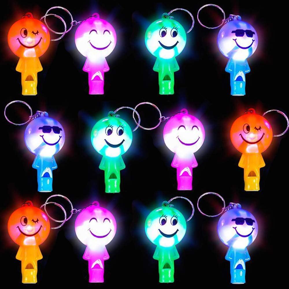 imageArtCreativity Light Up Keychains for Kids with Whistles Set of 12 LED Smile Face Key Chains and Bag Accessories Fun Birthday Party Favors for Children Goodie Bag Fillers for Boys and Girls