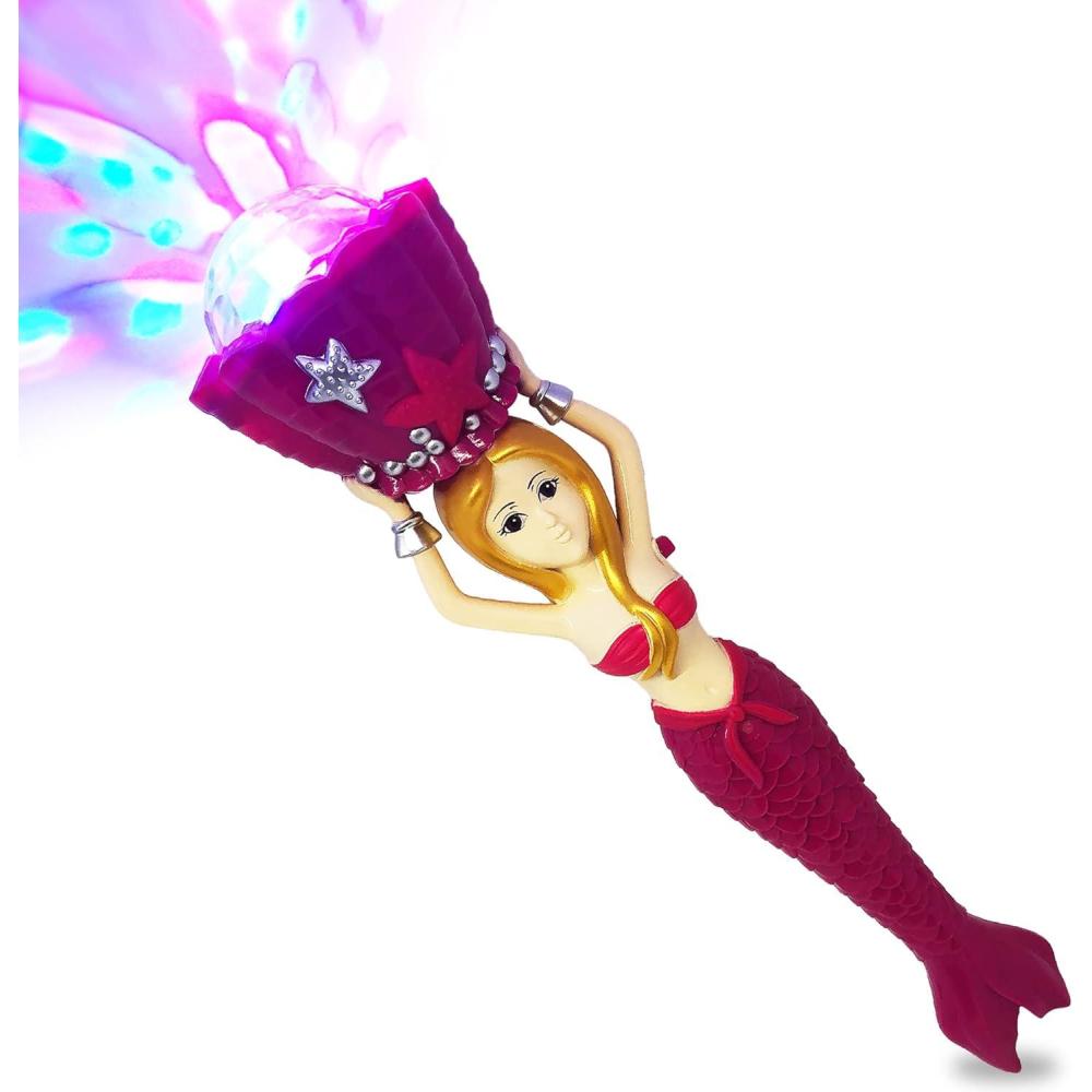 imageArtCreativity Light Up Mermaid Wand with Sounds 1175 Inch Toy Wand with Spinning LEDs and Sound Effects Batteries Included Great Mermaid Gift Idea for Boys and Girls Fun Birthday Party Favor