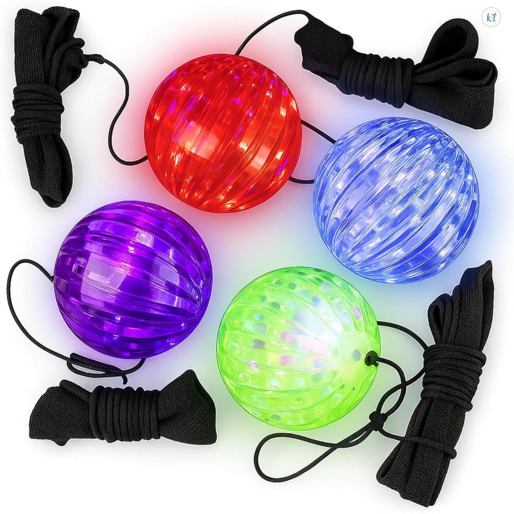 imageArtCreativity Light Up Orbit Wrist Balls Set of 4 Light up Balls with Flashing Lights and Elastic String Orbit Ball Toy Glow in the Dark Glow Toys Easter Party Favors for Kids Ages 3