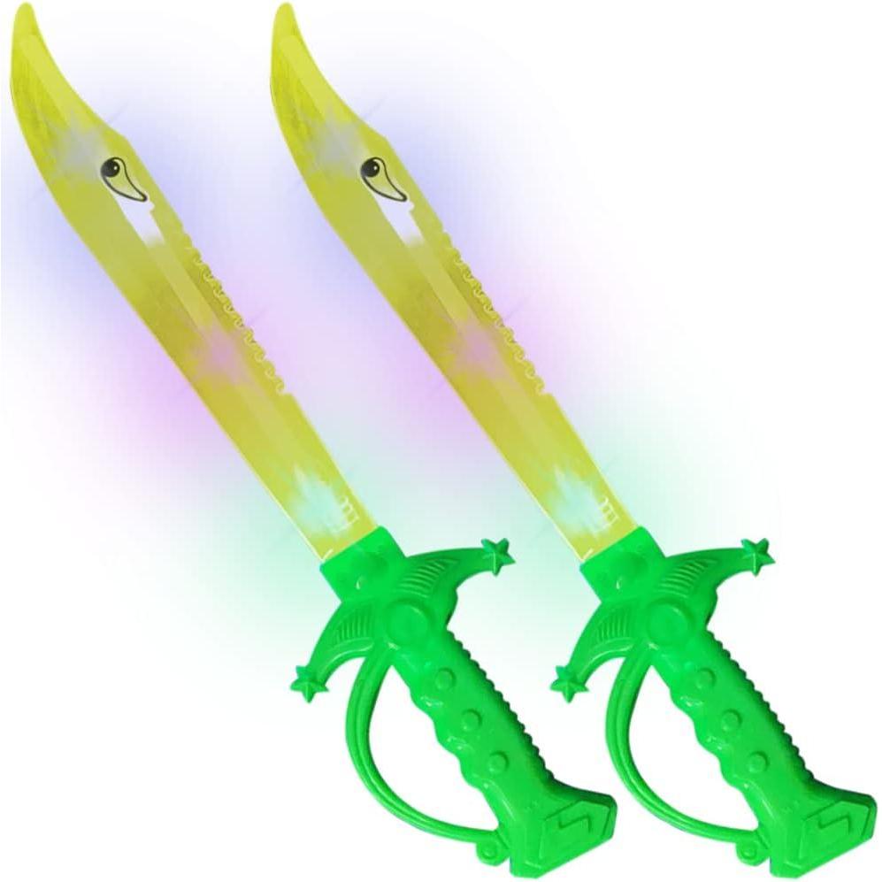 imageArtCreativity Light Up Shark Sword for Kids Set of 2 15 Inch DressUp Toy Sword with Flashing LED Lights Best Birthday Gift for Boys and Girls Ages 3 4 5 6 7 8 Green