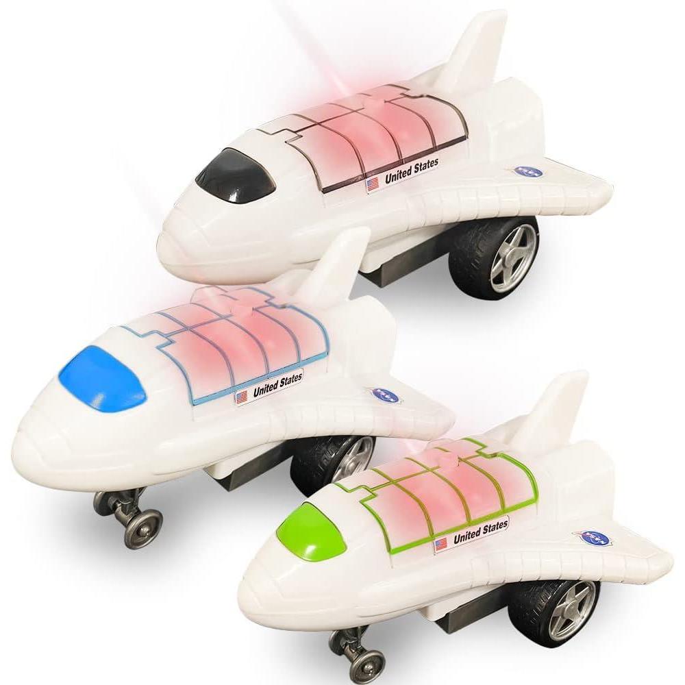 imageArtCreativity Light Up Space Shuttle Toys Battery Operated Spaceship Toy with LEDs Sound and Push and Go Motion NASA Toys Outer Space Shuttle Toy Gifts for Boys and Girls Set of 3