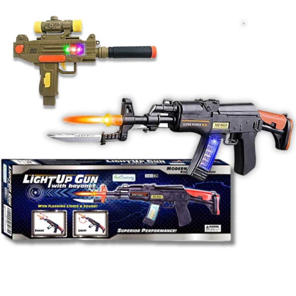 imageArtCreativity Light Up Toy Machine Gun with Folding Bayonet and LED Uzi Style Play Gun with Lights ampamp Sound Pretend Play Military Guns Great Birthday Gift for Kids