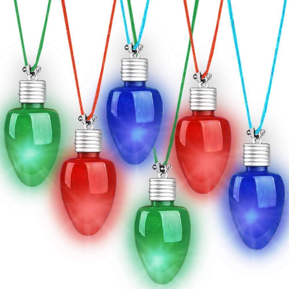 imageArtCreativity LightUp Christmas Bulb Necklaces Set of 6 Festive Holiday Necklaces in Assorted Colors for Boys and Girls