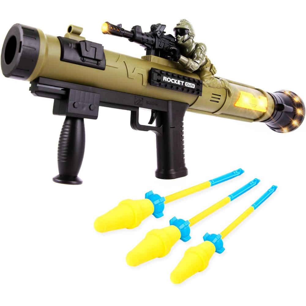 imageArtCreativity Toy Rocket Launcher RPG Gun with 3 Foam Rockets Light Up Rocket Launcher Gun for Kids Cool Sound Vibration ampamp LED Effects Military Pretend Play Bazooka Toys for Boys