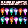 ArtCreativity Light Up Keychains for Kids with Whistles, Set of 12, LED Smile Face Key Chains and Bag Accessories, Fun Birthday Party Favors for Children, Goodie Bag Fillers for Boys and Girls