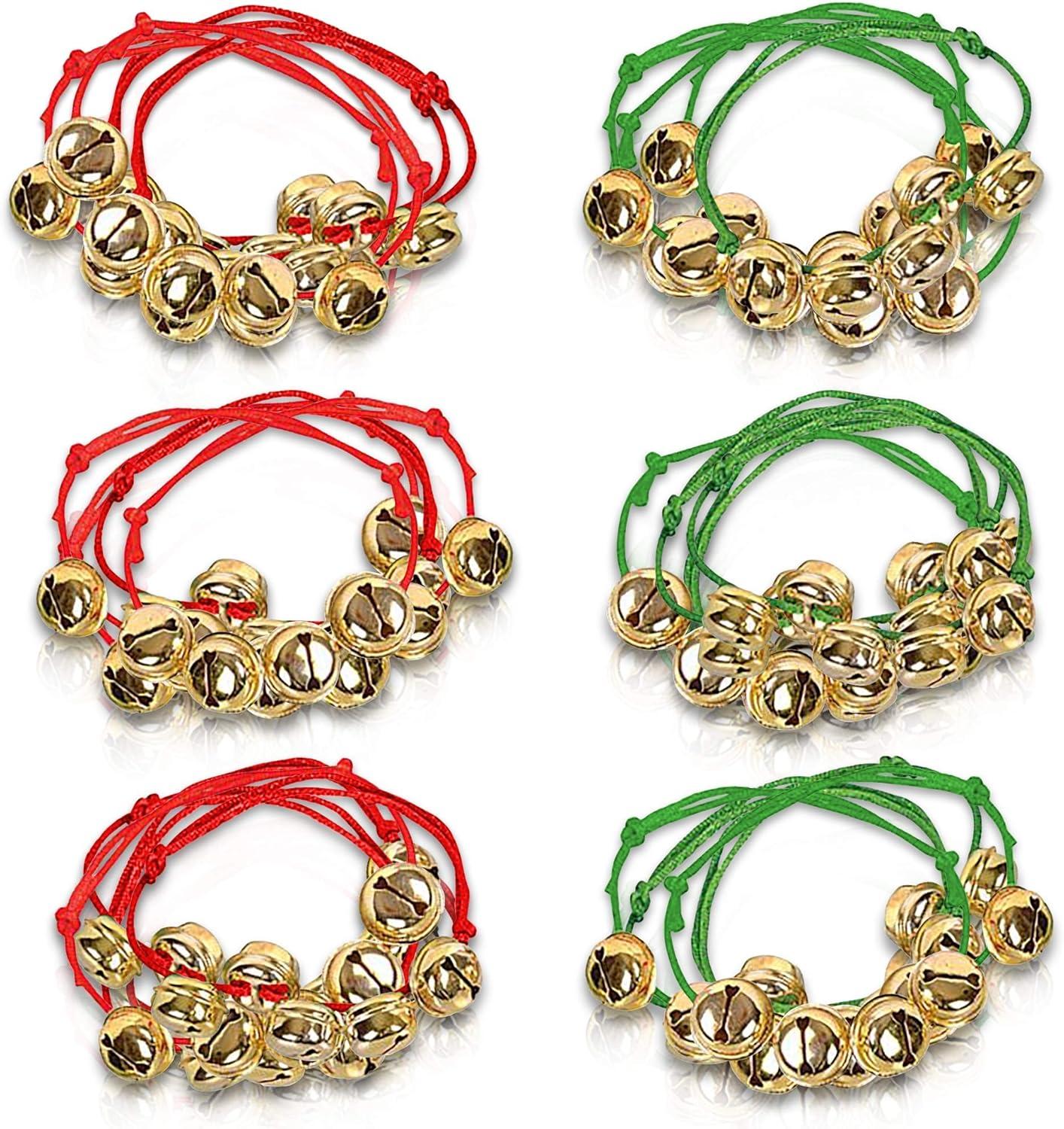 imageArtCreativity 24 Pack Christmas Jingle Bell Bracelets christmas party favors for adults Easy to Adjust Jingle Gold Bells Christmas Stocking Stuffers for Kids and Adults Red and Green