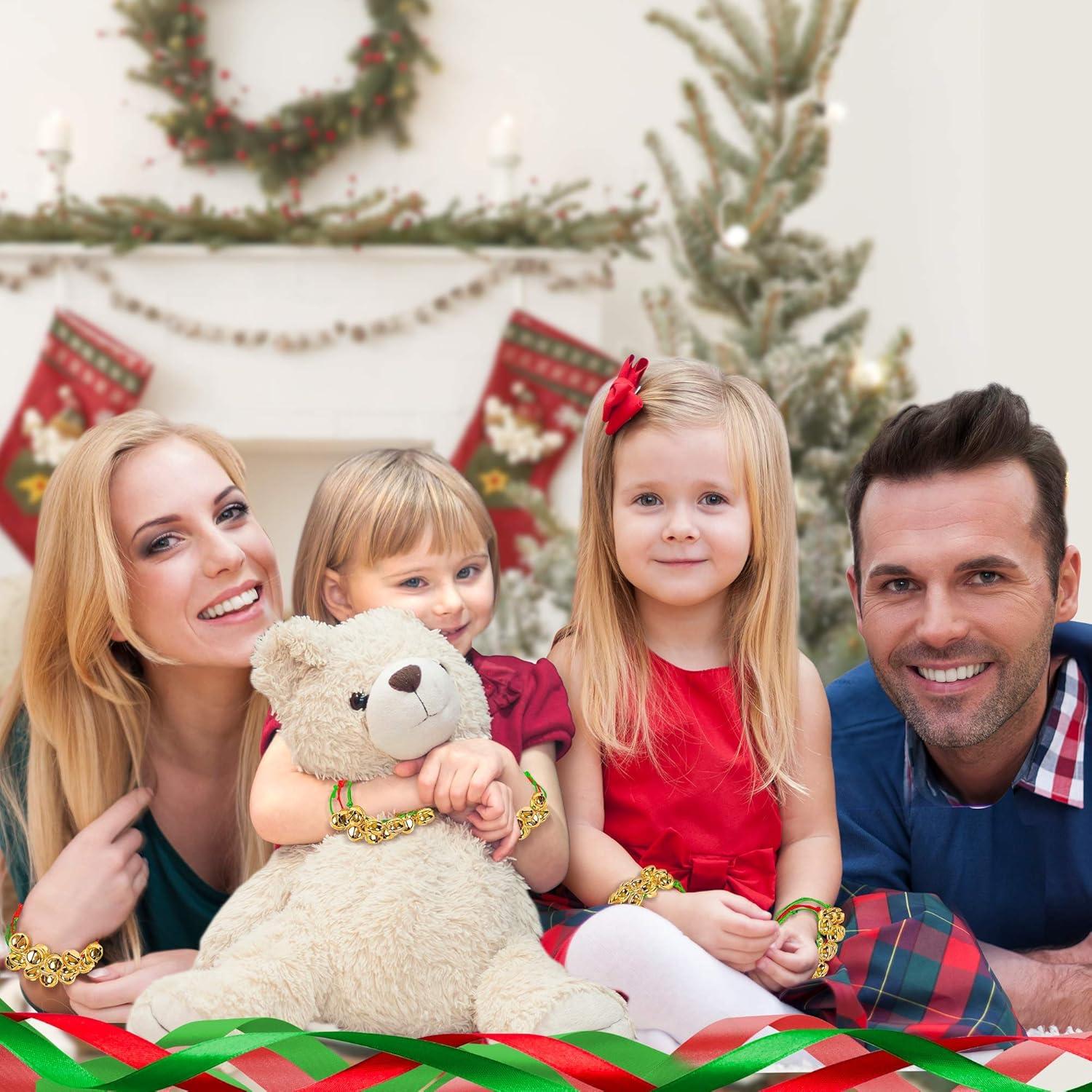 imageArtCreativity 24 Pack Christmas Jingle Bell Bracelets christmas party favors for adults Easy to Adjust Jingle Gold Bells Christmas Stocking Stuffers for Kids and Adults Red and Green