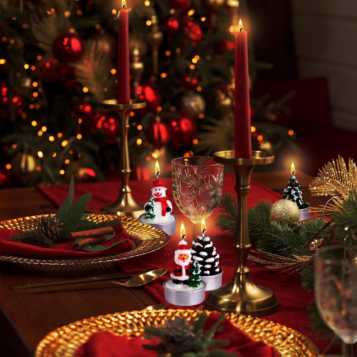 imageArtCreativity Bulk Christmas Candle Set Includes 12 Christmas Tealight Candles in Festive Designs Indoor Christmas Decorations Xmas Party Supplies Tealight Candles Bulk for Holiday Dcor